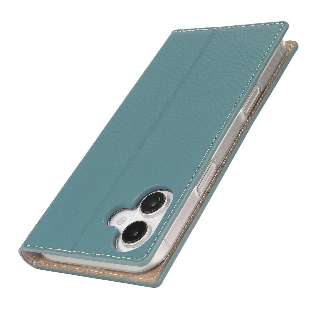 For iPhone 17 Wallet Case Genuine Cow Leather Phone Cover Litchi Texture