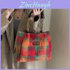 Chic Soft-sided Vertical Women's Shoulder Bag With Trendy Plaid Canvas For Everyday Commuting