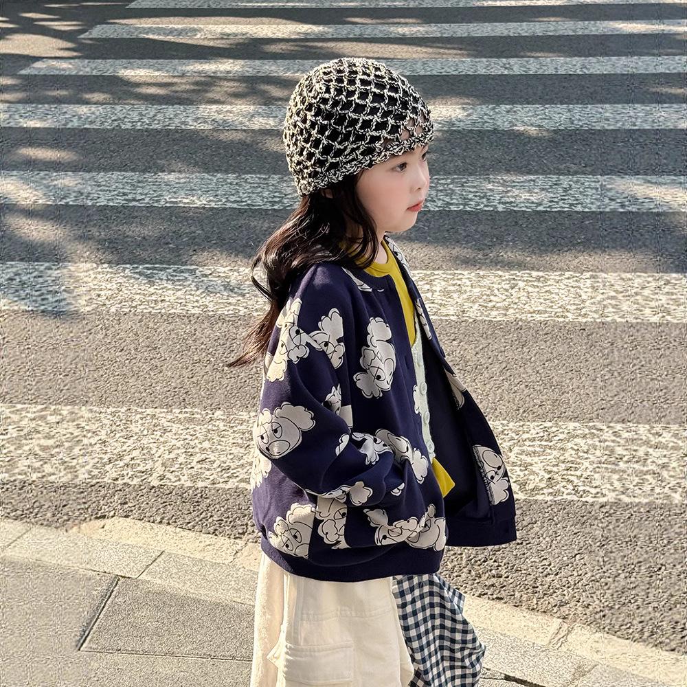 

Детская куртка на молнии с мультяшным принтом - Осень 2025 Корейский стиль для мальчиков и девочек 150 cm темно-синий