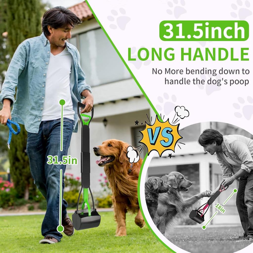 32'' Pooper Scooper for Large Small Dogs, Long Handle Dog Poop Scooper with Waste Bags, Portable Dog Poop Pick Up Tool, Folding Poop Scoop for Yard,