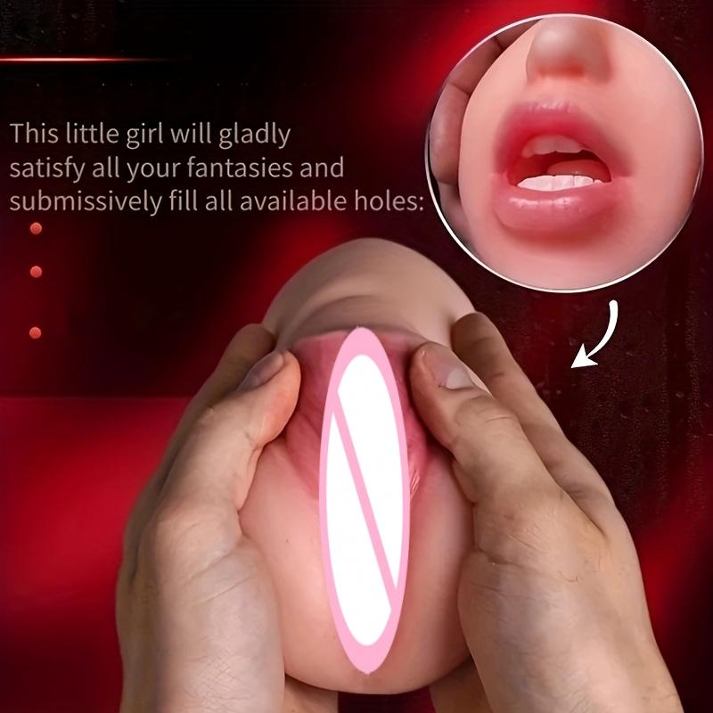 3-in-1 Realistische Gesichtstextur Tragbares Männliches Masturbationsspielzeug in Hellbeige Tiefer Hals & Anal- und Vaginalstimulation Sexspielzeug