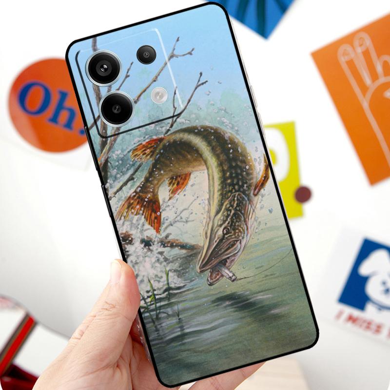 Pike Fish Fishing Bait Funda For Xiaomi Redmi Note 13 10 11 12 14 Pro 11S 12S Case For Redmi 15 12C 13C 14C 10C 15C