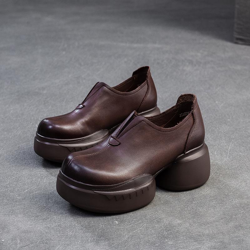 

Johnature Retro Solid Color Thick Soled Pumps Genuine Leather Comfortable And Versatile Women s Slip-on Shoes 38 коричневый