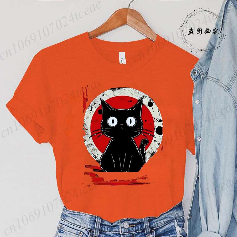 Kawaii Women Tees Cat Japanese Black Anime Cat T Shirt T-Shirt Kawaii Clothes Shirts for Women Tops Graphic T Shirts Camisetas