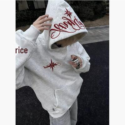 Unisex Embroidered Velvet Hoodie - Retro Loose Fit for Autumn/Winter