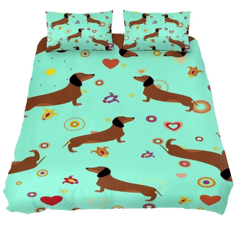 Dachshund Duvet Cover Collection Cartoon Style Dachshunds King Size Bedding Collection For Dog Lovers Kids Teens 23Pcs Twin Comforter Cover