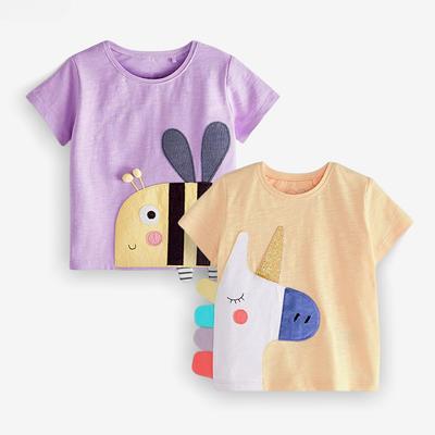 Sommer Reine Baumwolle Süßes Cartoon-Stickerei T-Shirt Mädchen o-Ausschnitt ärmelloses T-Shirt für Mädchen lila Oberteile T-Shirts Kinder Kinderbekleidung