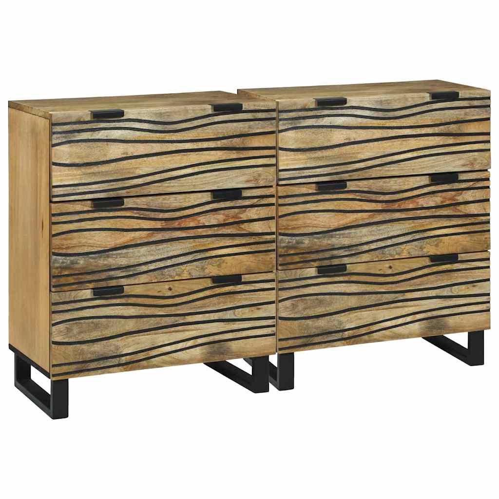 Sideboard Set 2 pcs Natural 120 x 33.5 x 75 cm Solid Mango Wood