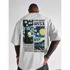 A Men'S Casual T-Shirt Featuring a Trendy Homage To Van Gogh'S "Starry Night" Artwork Along with The Number 1853 Print On It. It Is Comfortable