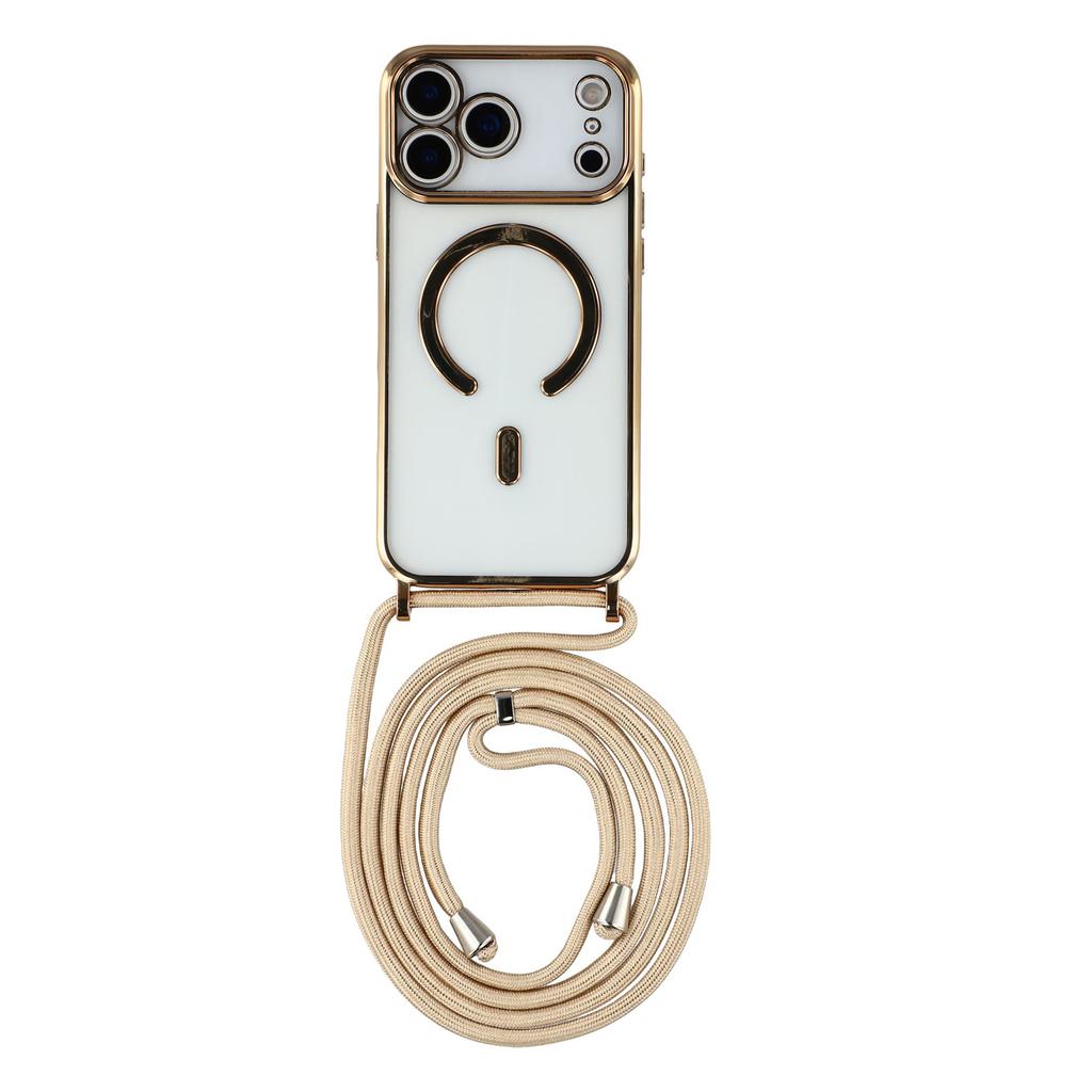 For iPhone 17 Pro Max Magnetic Case Electroplating Edge TPU Phone Cover with Shoulder Strap