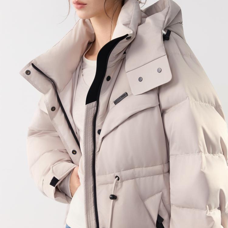 ELLE Solid Color Loose Fit Hooded Long Sleeve Down Jacket Women Outerwear EY52516