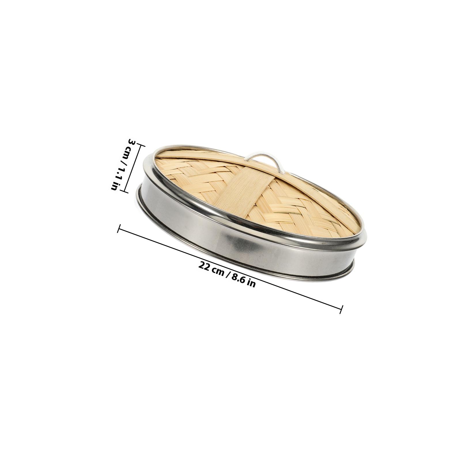 1pc Bamboo Steamer 22Cm Stainless Steel Banding Food Steamer Kitchen Gadget For Dumplings Steamed Buns Home Cooking Gift