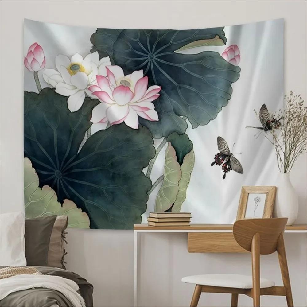 Китайский узор лотоса Гобелен для украшения стен дома Гобелен для офиса Гостиная Гобелен — фото 9