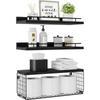 Floating Shelves with Wire Storage Basket Bathroom Kitchen Storage Rack Wall Shelf Decoration Floating Wall Shelves Home Decor