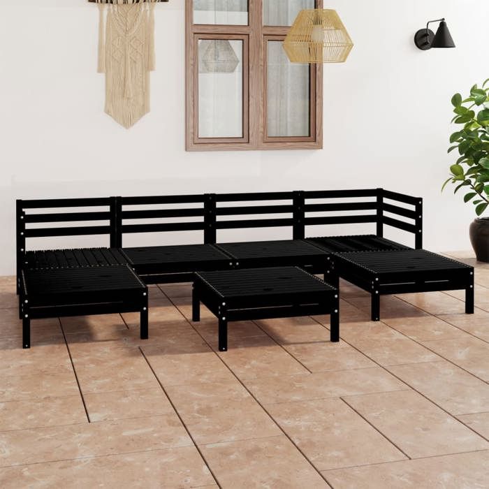 VidaXL Solid Pine Wood Garden Lounge Set 7 Pcs Patio Furniture Outdoor Furniture Garden Furniture Furniture Set 3083343