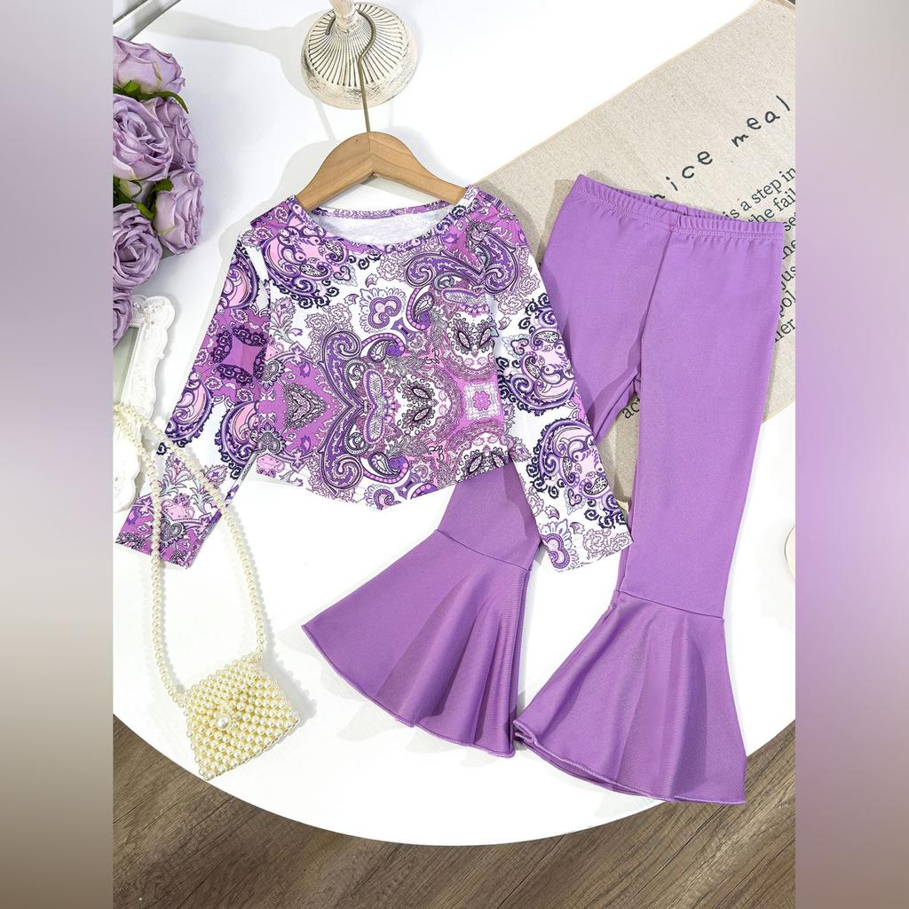 Kids Cartoon Casual Fashion Outfit Set Long Sleeve Top & Pants