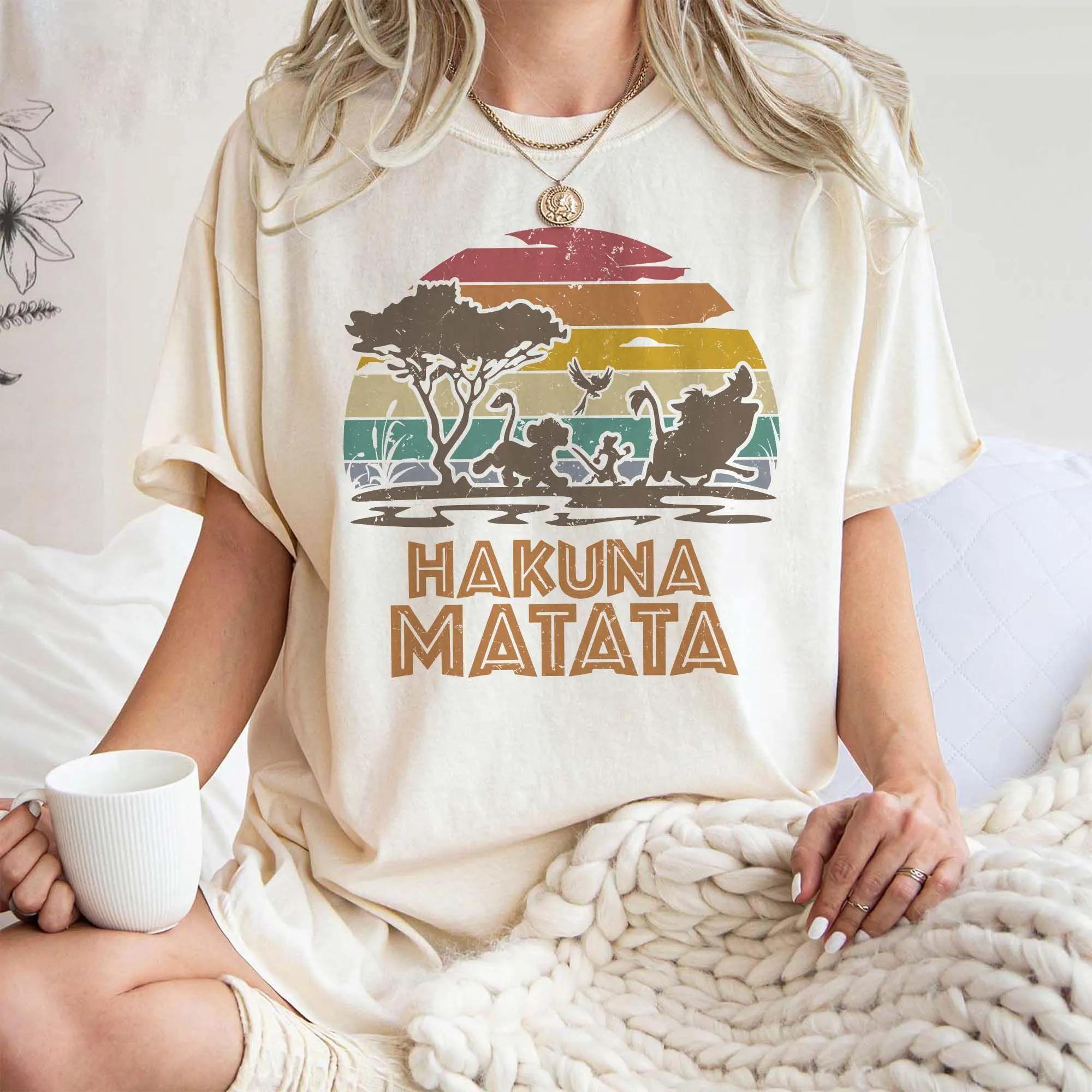 

Womens Disney Vintage Hakuna Matata T Shirt Cotton Classic Unisex Short Sleeve Streetwear Oversized Loose Casual Stylish S