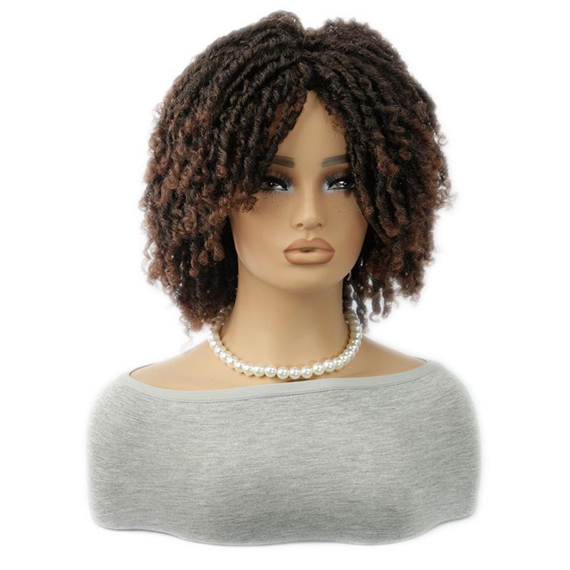 Synthetic Curly Braided Wigs for Women Locs Crochet Twist Hair Short Afro Wig Ladies Dreadlock Wig Ombre Auburn Daily