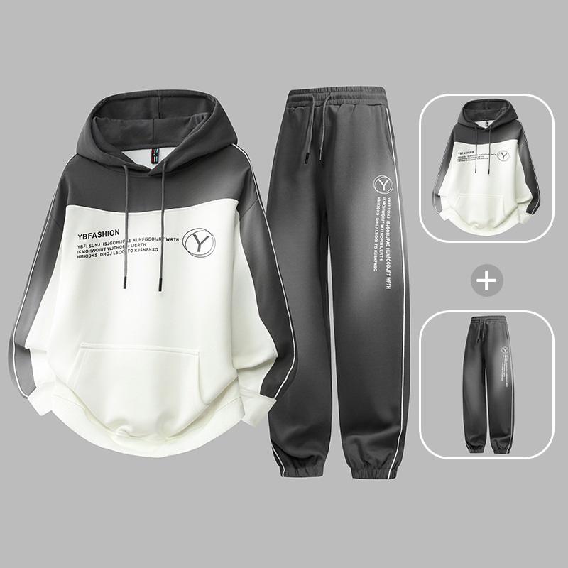 Męski dres z bluzą z kapturem Color Block, 2-częściowy zestaw: bluza z kapturem i spodnie