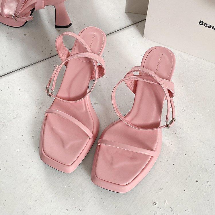 

2025 весна та літо товстий каблук на високих підборах дизайнерські нішеві рожеві сексуальні водонепроникні сандалі з квадратним носком жіночі 39