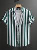 Striped Simple Men's Shirt 3D Printed Fashion Lapel Top Short Sleeve Hawaii Beach Street Loose Oversized Shirt Men's Clothing