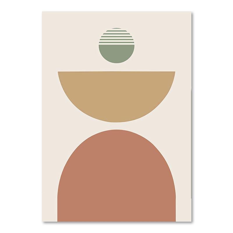 Abstract Boho Landscape Posters Sun Leaves Canvas Painting Geometric Lines Plant Wall Art Pictures For Living Room Home Decor