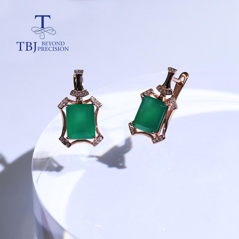 Agat verde natural oct 8*10mm Cercei din argint 925 bijuterii fine cu pietre pretioase naturale pentru femei mama cadou frumos