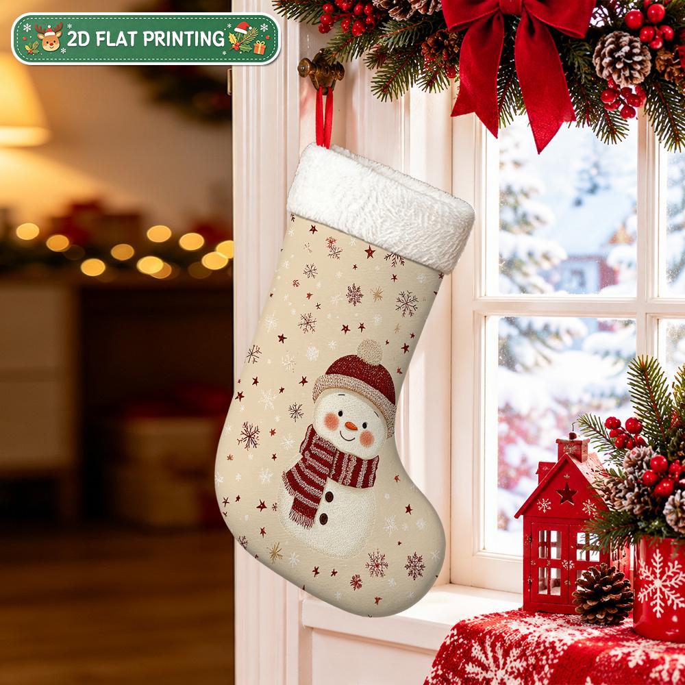 Christmas Decoration Fireplace Hanging Stocking (2D Flat) 1pc Christmas Stocking with Christmas Snowman And Sn