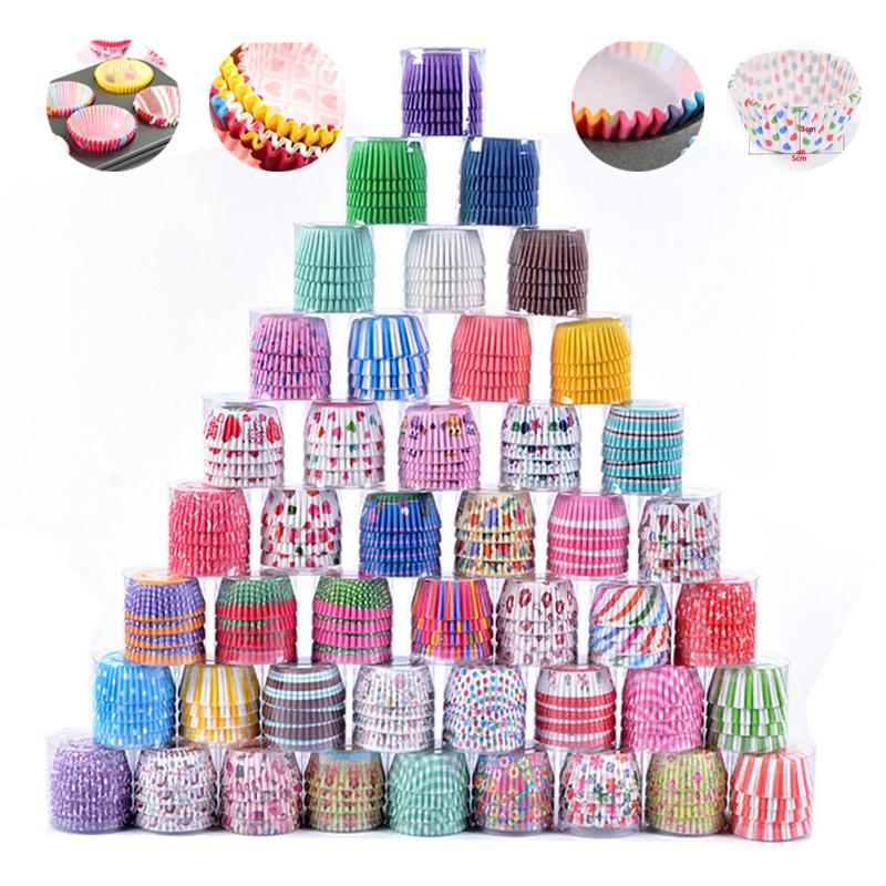 100pcs Cupcake Liner Cupcake Paper Baking Cup Muffin Cases Cake Mold Small Cake Box Cup Tray Decorating Tools Randomly Color