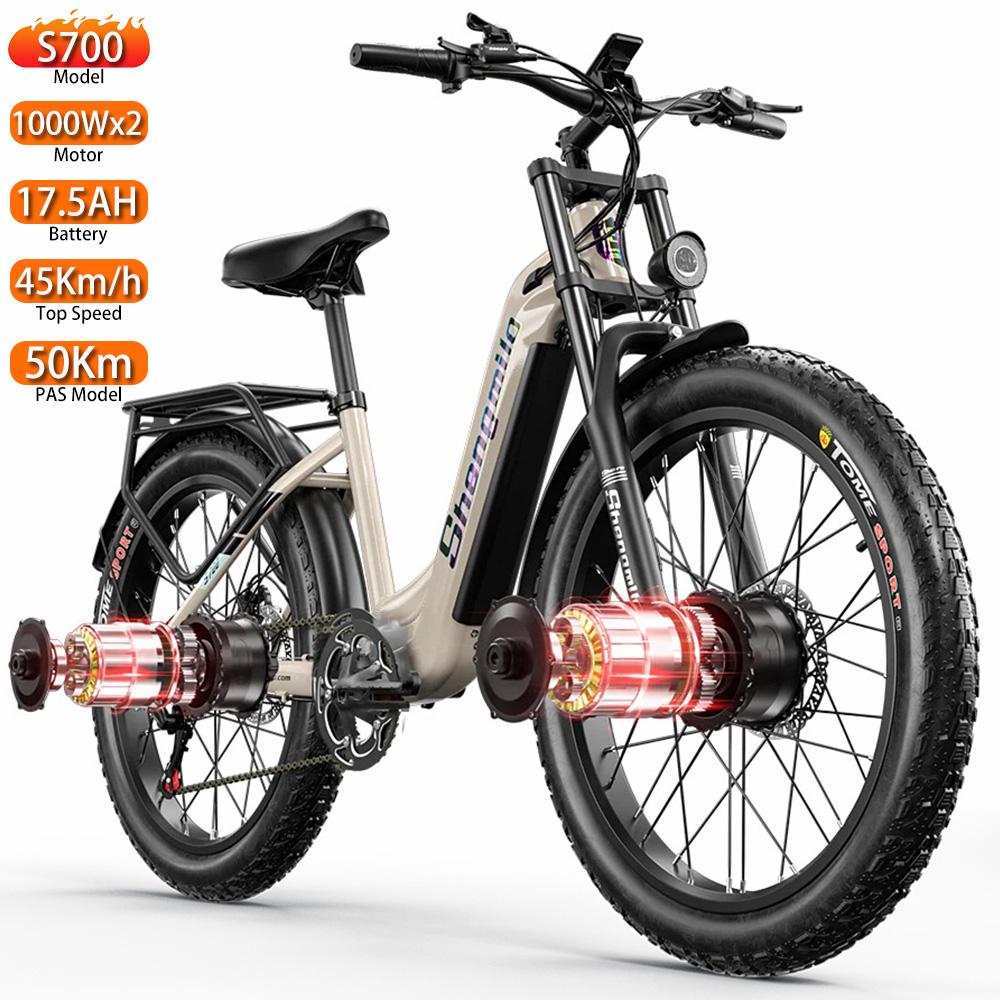 Electric Bicycle Shengmilo S700 1000Wx2 Motor 26" Fat Tire Adult Electric Bike 48V 17.5AH Shimano 7 Speed Max Load 150Kg