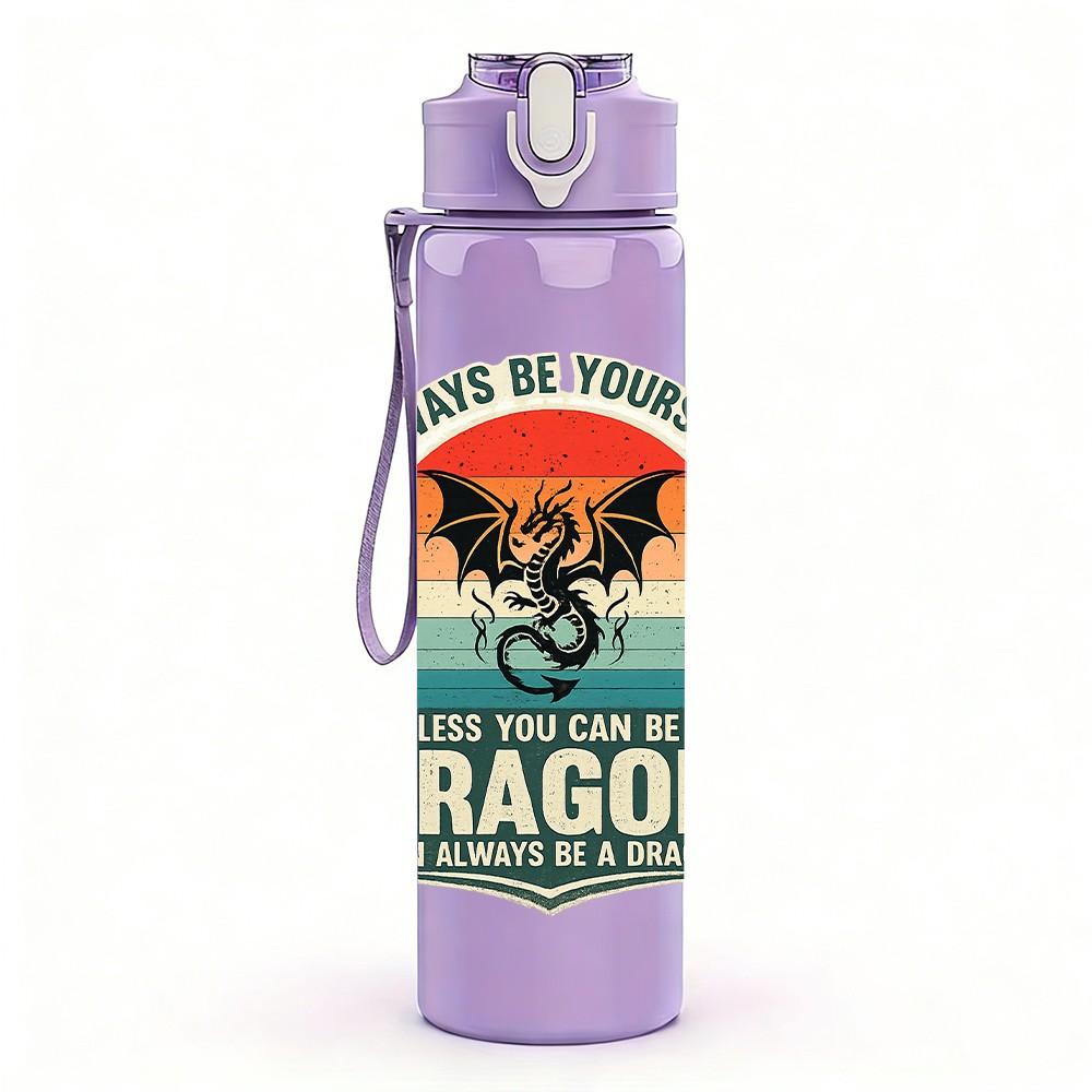 1PC Retro Dragon Badge Vintage Print 750ml Color Plastic Sports Water Bottle Leakproof Flip Straw Lid Suitable for Sports Office Home Use