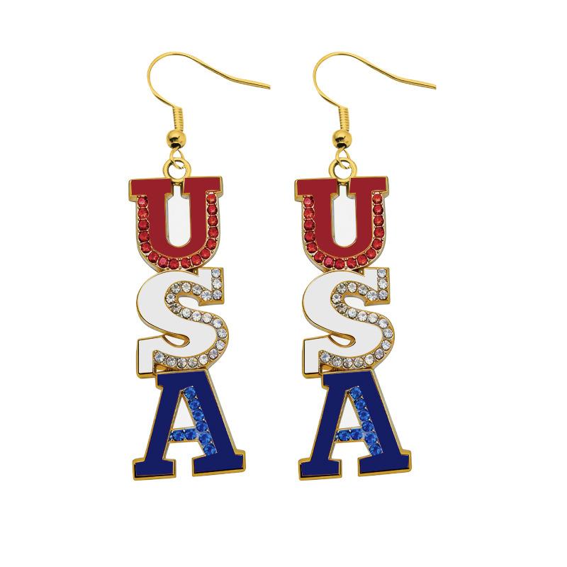 American Independence Day Earrings USA Winged Butterfly Diamond-encrusted Boots Oil-drip Pendant Earrings
