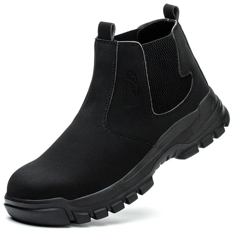 Waterproof Safety Wrok Boots For Men Steel Toe Cap Lightweight Indestructible Industry Chelsea Boots Puncture-Proof Footwear