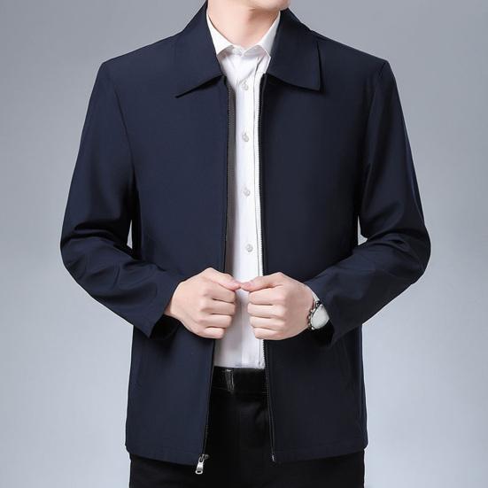 Men Coat Smooth Zipper Lapel Collar Solid Color Middle-aged Men Casual Jackets for Cold Weather