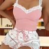 Conjunto de Pijama de Camisola con Adorno de Encaje de Verano para Mujer - Ropa de Casa Sexy de Dos Piezas Adelgazante