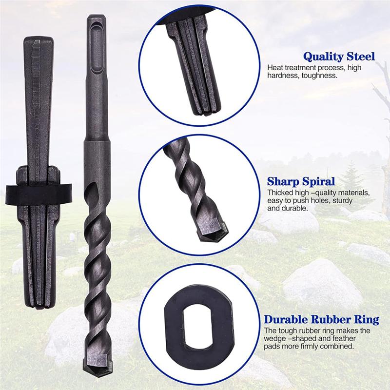 6PCS Rock Splitting Wedges & 1PCS Rotary Hammer Drill Bit, Tools For Stone & Concrete 14Mm
