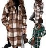 Umlegekragen Damenmantel Langarm Herbst Winter Karomuster Klappentaschen