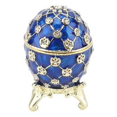 Vintage Jewelry Box Egg Shape Multifunctional Enamel Hinged Antique Treasure Chest Ring Holder Blue