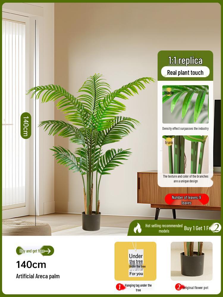 Luxury Fishtail Palm Artificial Tree for Indoor Living Room Decor - Bionic Green Plant In Pot for Floor Landscaping.