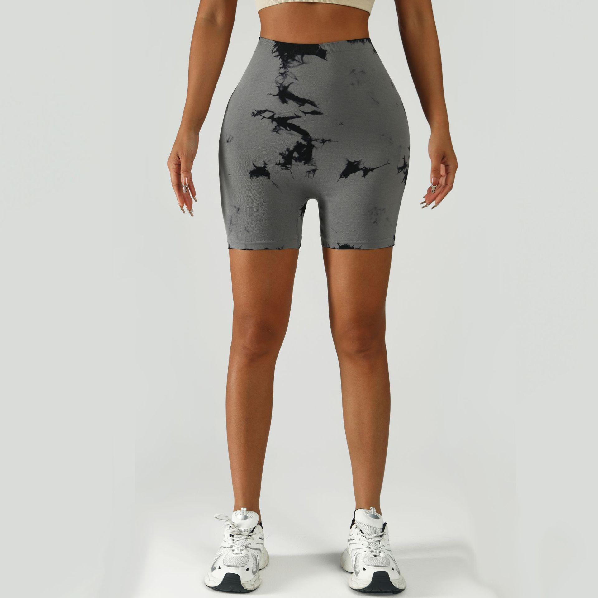 Женские йога-шорты с высокой талией, окрашенные в технике тай-дай, с эффектом контроля живота и дизайном, подчеркивающим бедра Small серый