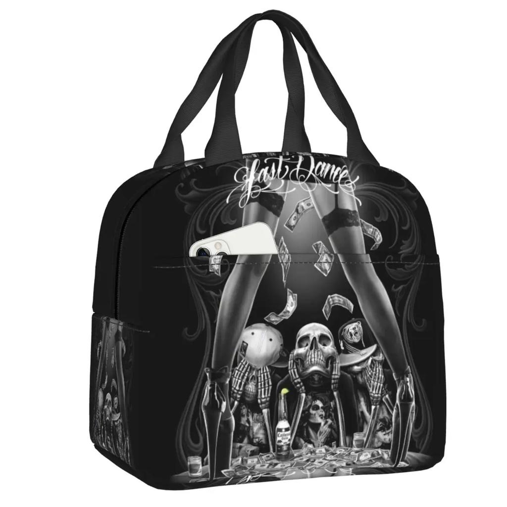 Navy Fade Victorian Lace Skull Resuable Lunch Box Multifunction Mexican Day Of The Dead Thermal Cooler Food Insulated Lunch Bag