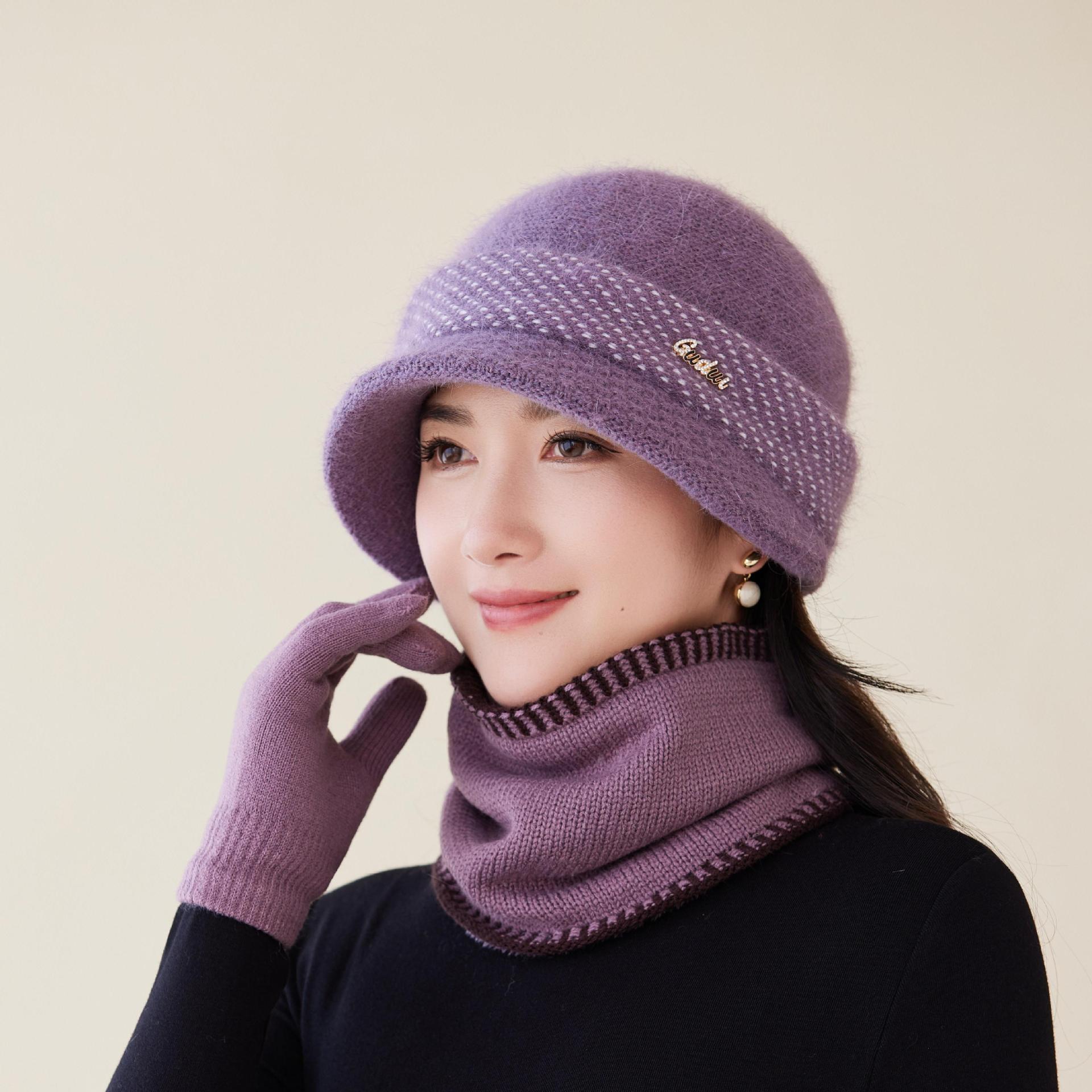 

Middle-aged and Elderly Hat Women s Autumn and Winter Rabbit Fur Knitted Basin Hat Winter Hat single hat