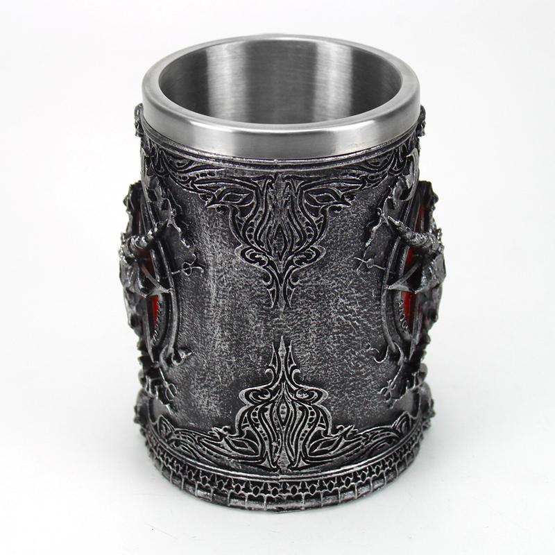 Baphomet Mug Tankard Stainless Steel Resin 3D Baphomet Pentagram Sabbatic Gothic Wicca Pagan Horn Beer Tankard Cup Mugs 600ml