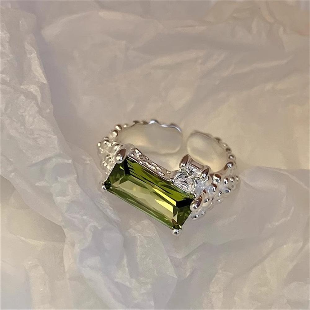 Grandmother Green Silver Ring Personality Zircon Super Flash Open Ring Index Finger Ring