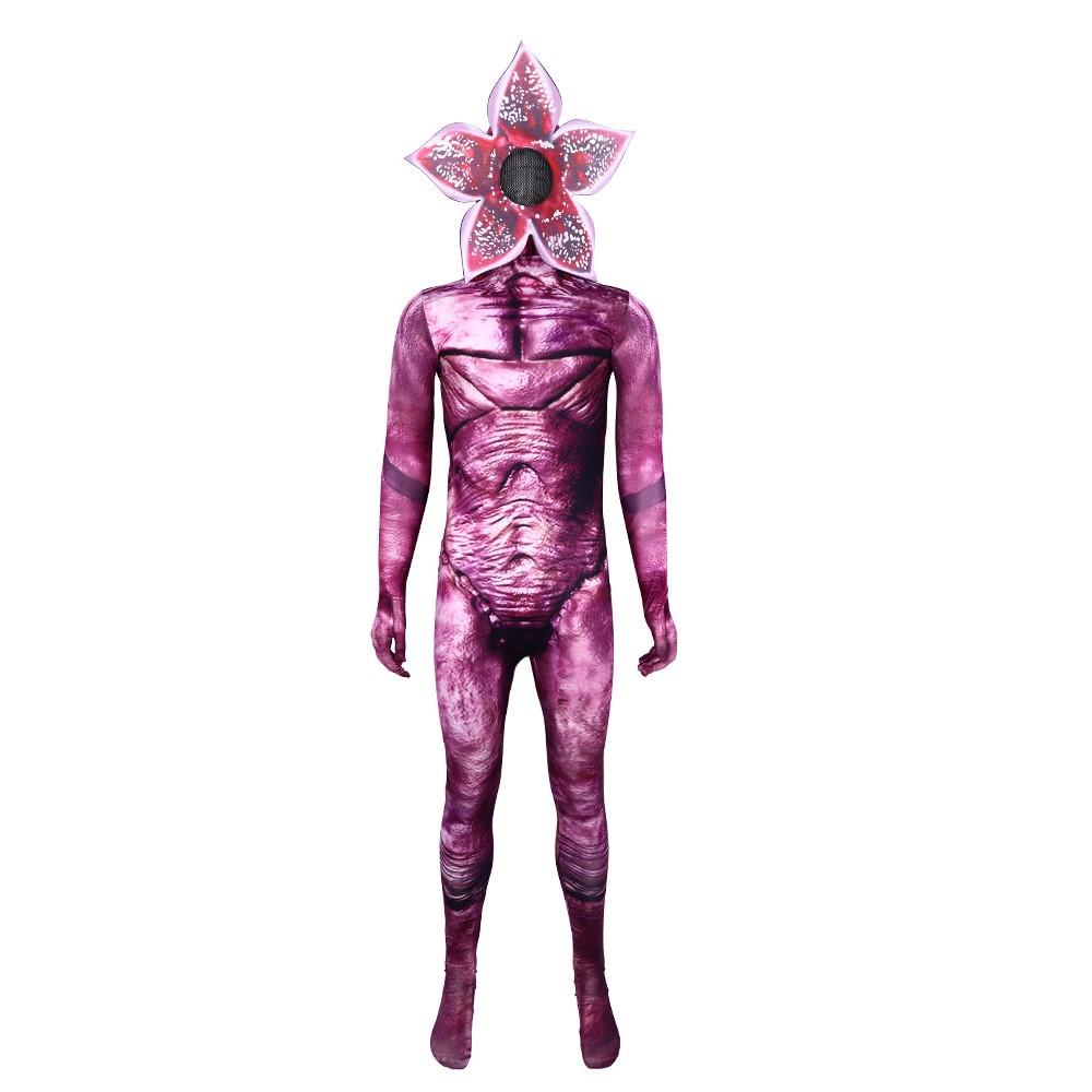 Demogorgonn Cannibal Flower Cosplay Costume Zentai Bodysuit with Petal Mask Men Women Halloween Horror Jumpsuit Party Outfit