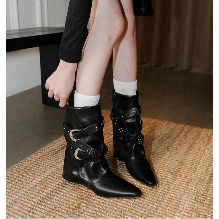 

Autumn/winter New Women s High-heeled Boots Long Tube Rubber Boots Pointed Toe Long Tube For Women 35