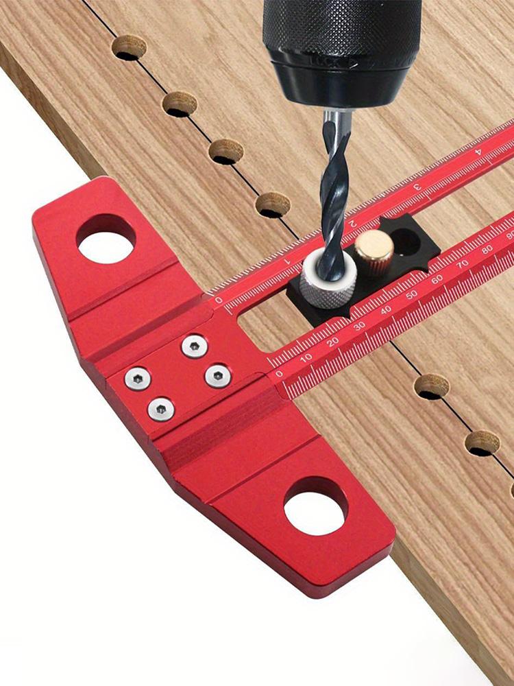 2 In1 Drilling Positioning Scoring Ruler Woodworking Aluminum Scriber Marking T Square Dowelling Jig with 6/10mm Drill Sleeve