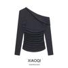Fashion Wind 2024 Women's Spring Clothing Easiest for Match Asymmetric Fold off-Shoulder Long Sleeves Tops 7901308 922