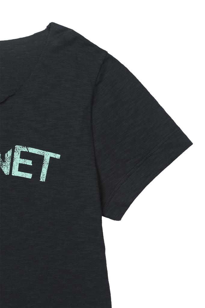 DEINET Off Shoulder Graphic T-Shirt In Navy