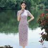 Purple Small Fresh 1 New Improved Floral Cheongsam Women's Short-sleeved Long Thin New Chinese Style Dress